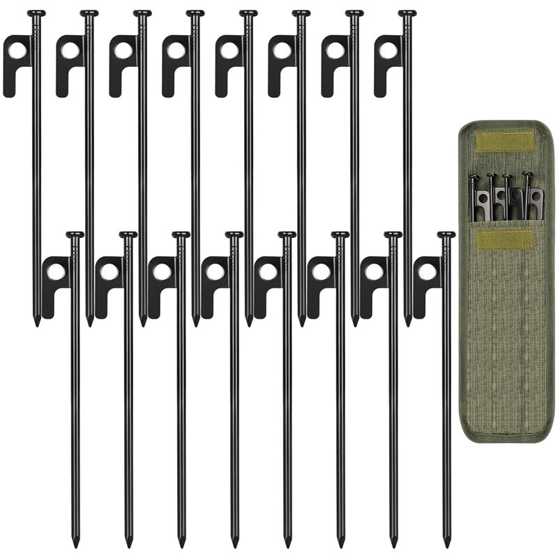 DkOvn 16 Pack Tent Stakes, 8in Heavy Duty Stakes with Storage Bag, Forged Steel Tent Pegs for Camping - Image 1